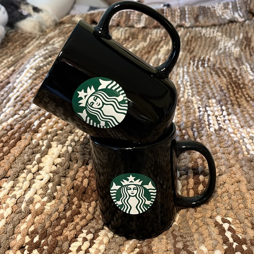 Starbucks coffee mugs sold in pairs ceramic 15oz black with logo microwaveable - Picture 2 of 5